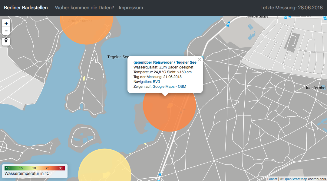 Screenshot der App "Berliner Badestellen"