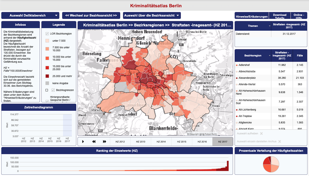 Screenshot der Kriminalitätsatlas App der Berliner Polizei