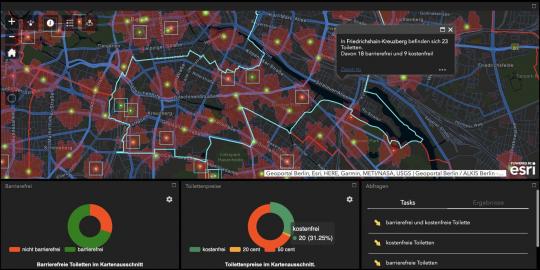 ArcGIS-Kartenanwendung, die die Standorte der öffentlichen Toiletten in Berlin zeigt