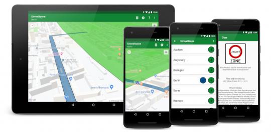 Umweltzone Android App auf Tablet und Mobiltelefon