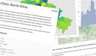 Screenshots des Artikels "Open Data: Berlin Kitas" mit Text, Diagrammen und Sourcecode