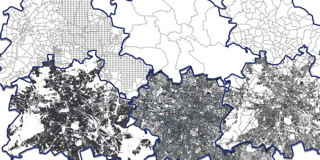 Verschiedene Berlinkarten, die die geografischen Gliederungen der Stadt zeigen