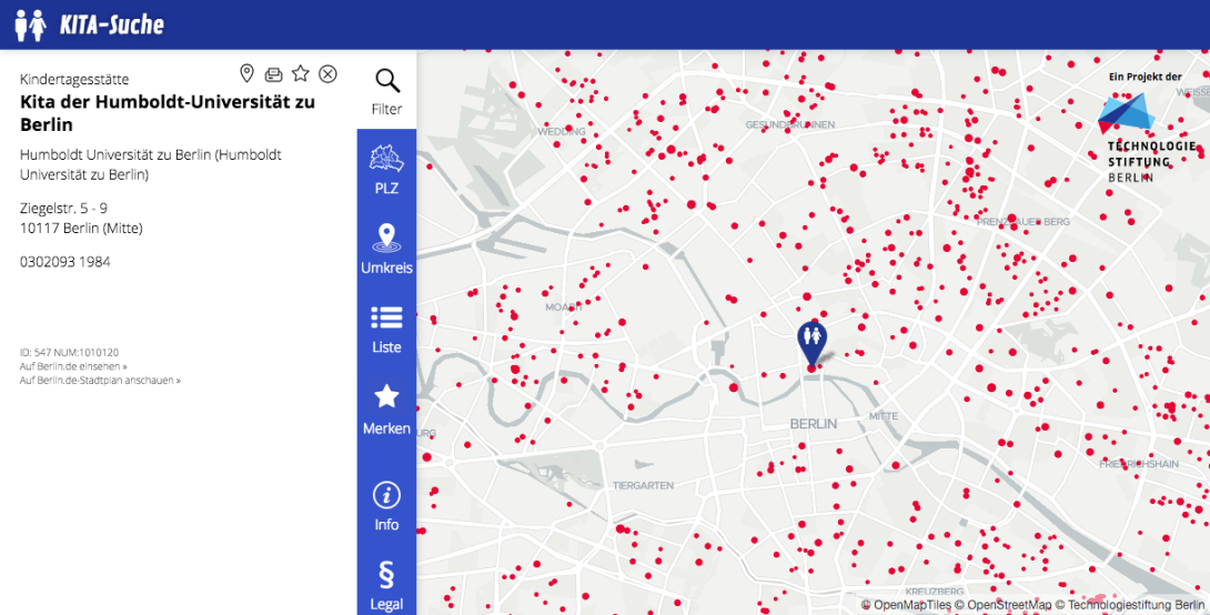 Screenshot der App "Kita-Suche" für Berlin
