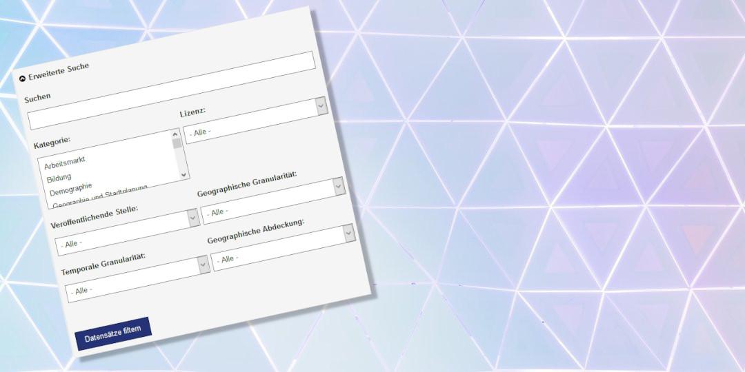 Screenshot des Suchformular im Datenportal vor Dreiecksmuster